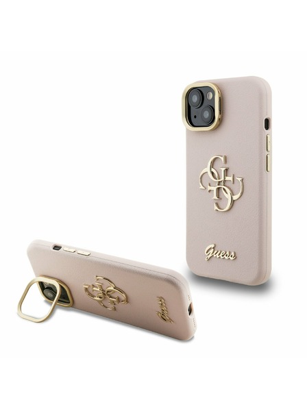 Guess Guess PU Grained 4G Logo Stand Camera Frame Zadní Kryt pro iPhone 15 Pink