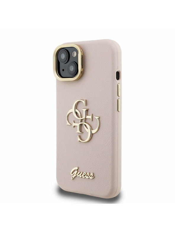 Guess Guess PU Grained 4G Logo Stand Camera Frame Zadní Kryt pro iPhone 15 Pink