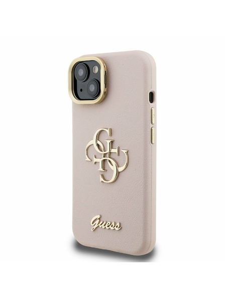 Guess Guess PU Grained 4G Logo Stand Camera Frame Zadní Kryt pro iPhone 15 Pink
