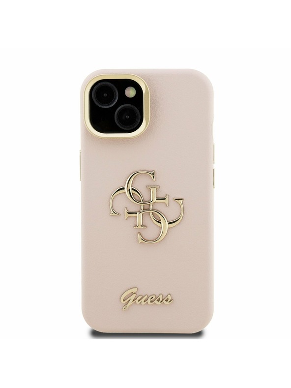 Guess Guess PU Grained 4G Logo Stand Camera Frame Zadní Kryt pro iPhone 15 Pink