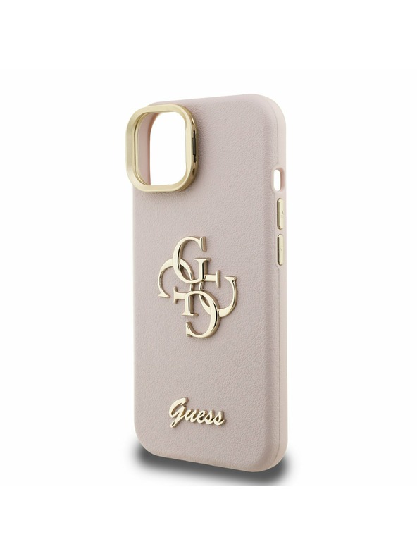 Guess Guess PU Grained 4G Logo Stand Camera Frame Zadní Kryt pro iPhone 15 Pink