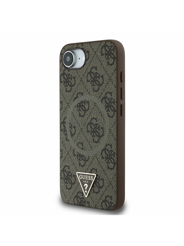 Guess Guess PU 4G Strass Triangle Metal Logo Zadní Kryt pro iPhone 16e Brown