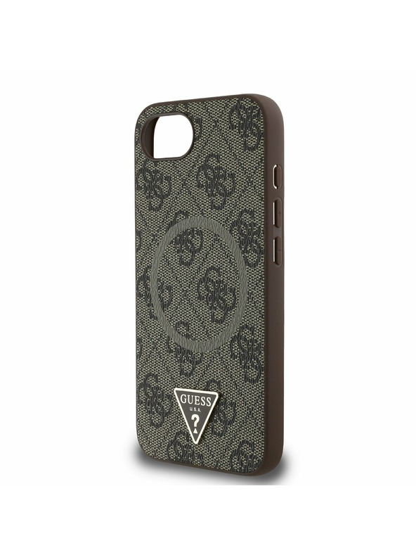Guess Guess PU 4G Strass Triangle Metal Logo Zadní Kryt pro iPhone 16e Brown