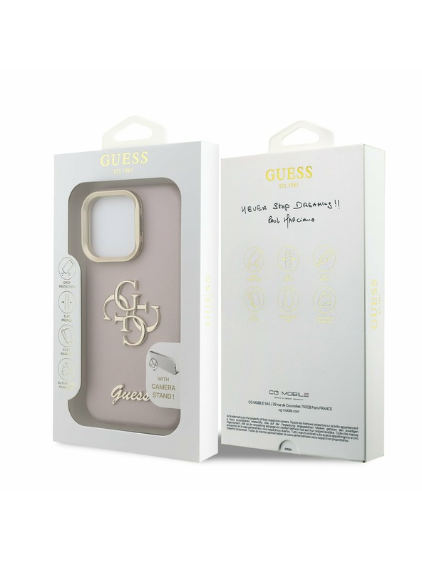 Guess Guess PU Grained 4G Logo Stand Camera Frame Zadní Kryt pro iPhone 15 Pro Pink