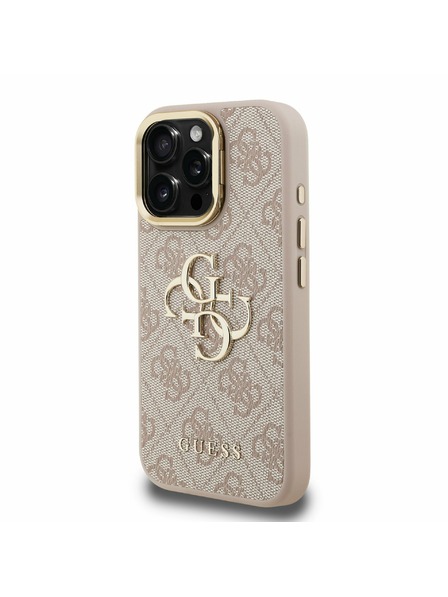 Guess Guess PU 4G Metal Logo Stand Camera Frame Zadní Kryt pro iPhone 15 Pro Pink