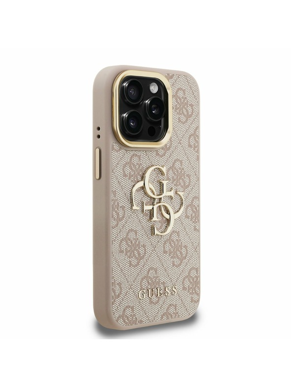 Guess Guess PU 4G Metal Logo Stand Camera Frame Zadní Kryt pro iPhone 15 Pro Pink