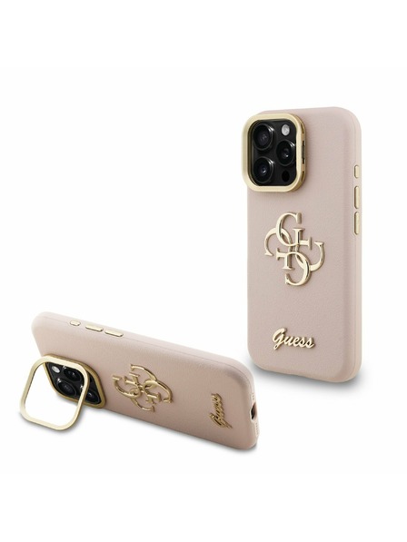 Guess Guess PU Grained 4G Logo Stand Camera Frame Zadní Kryt pro iPhone 15 Pro Max Pink