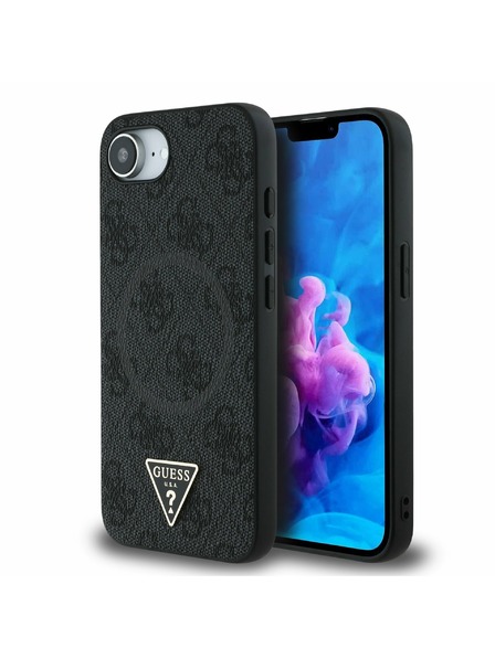 Guess Guess PU 4G Strass Triangle Metal Logo Zadní Kryt pro iPhone 16e Black