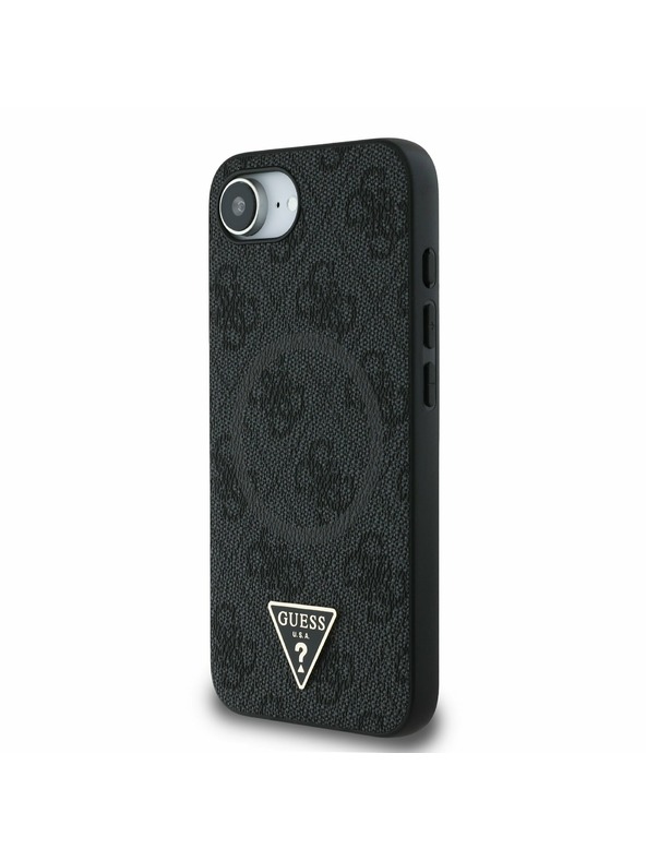 Guess Guess PU 4G Strass Triangle Metal Logo Zadní Kryt pro iPhone 16e Black