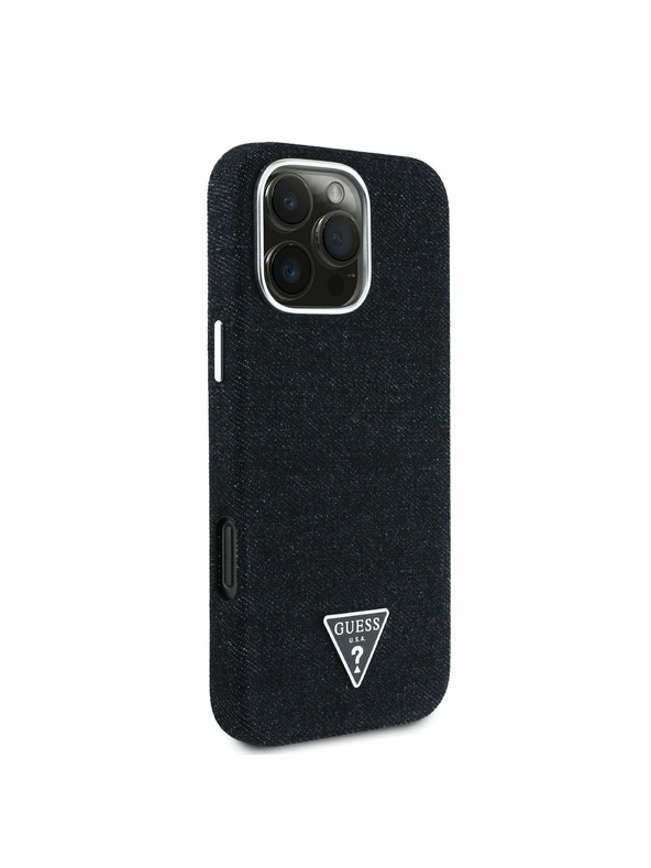 Guess Guess Denim Triangle Logo MagSafe Zadní Kryt pro iPhone 16 Pro Black