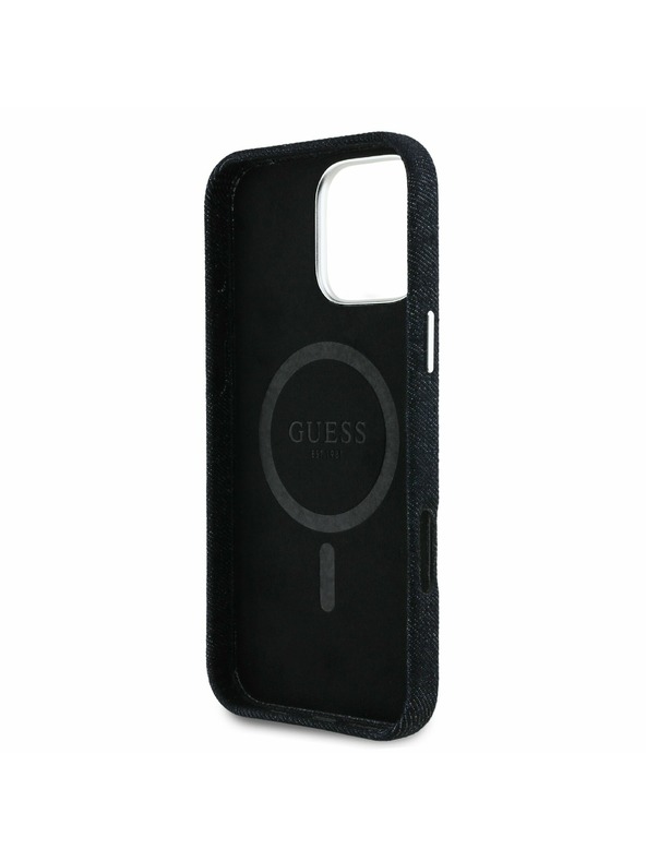 Guess Guess Denim Triangle Logo MagSafe Zadní Kryt pro iPhone 16 Pro Black