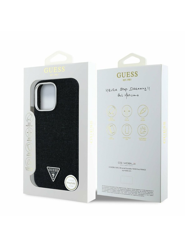 Guess Guess Denim Triangle Logo MagSafe Zadní Kryt pro iPhone 16 Pro Black