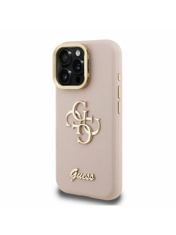 Guess Guess PU Grained 4G Logo Stand Camera Frame Zadní Kryt pro iPhone 16 Pro Max Pink