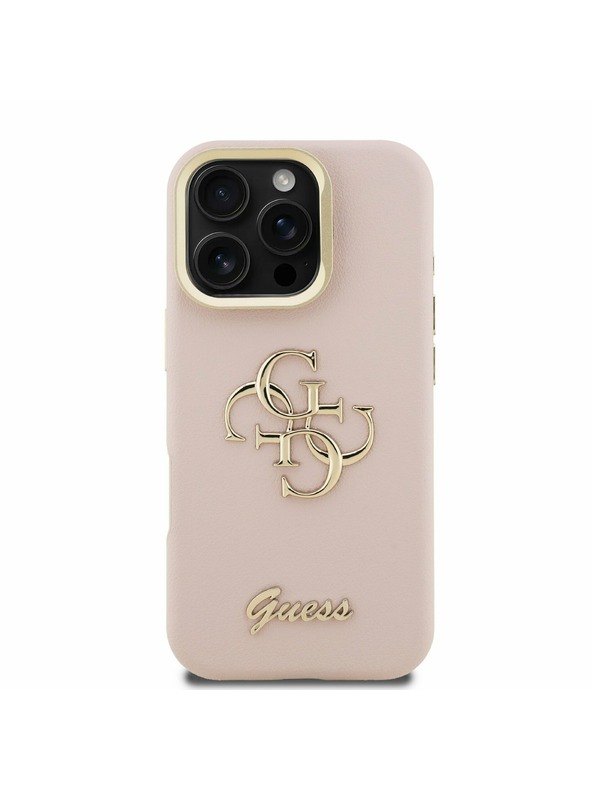 Guess Guess PU Grained 4G Logo Stand Camera Frame Zadní Kryt pro iPhone 16 Pro Max Pink