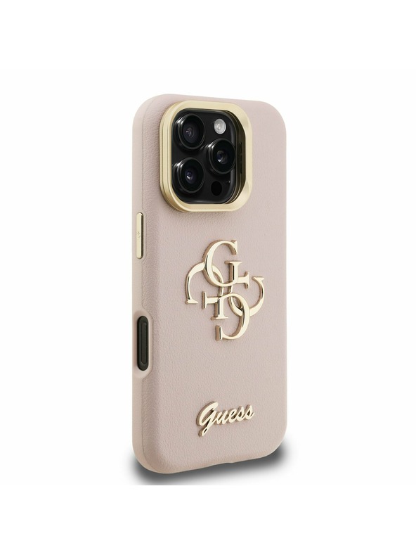 Guess Guess PU Grained 4G Logo Stand Camera Frame Zadní Kryt pro iPhone 16 Pro Max Pink