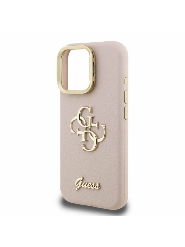 Guess Guess PU Grained 4G Logo Stand Camera Frame Zadní Kryt pro iPhone 16 Pro Max Pink
