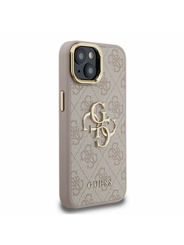 Guess Guess PU 4G Metal Logo Stand Camera Frame Zadní Kryt pro iPhone 13 Pink