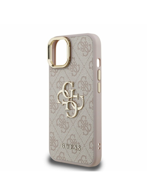 Guess Guess PU 4G Metal Logo Stand Camera Frame Zadní Kryt pro iPhone 13 Pink