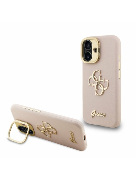 Guess Guess PU Grained 4G Logo Stand Camera Frame Zadní Kryt pro iPhone 16 Pink