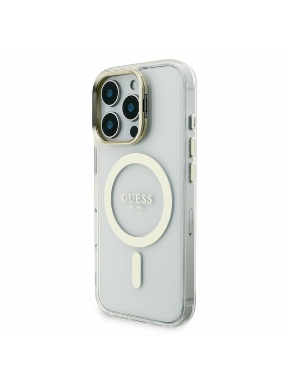 Guess Guess PC/TPU Electroplated Stand Camera Frame MagSafe Zadní Kryt s Vyměnitelným Pozadím pro iPhone 16 Pro