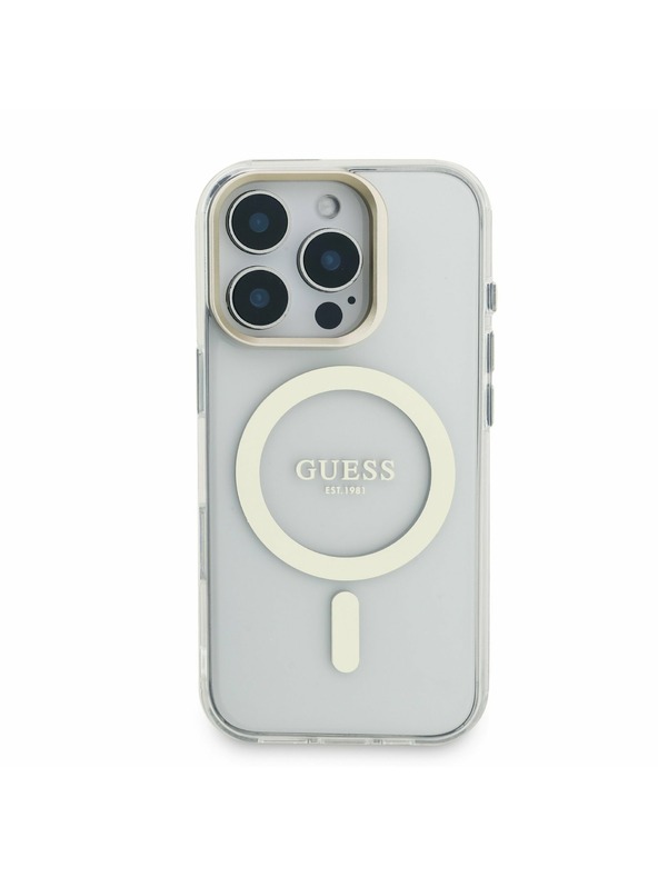 Guess Guess PC/TPU Electroplated Stand Camera Frame MagSafe Zadní Kryt s Vyměnitelným Pozadím pro iPhone 16 Pro
