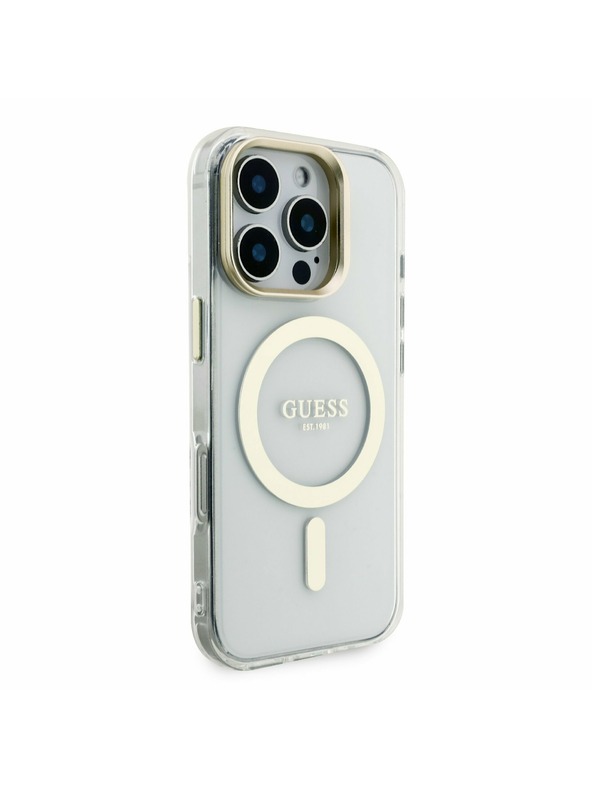 Guess Guess PC/TPU Electroplated Stand Camera Frame MagSafe Zadní Kryt s Vyměnitelným Pozadím pro iPhone 16 Pro