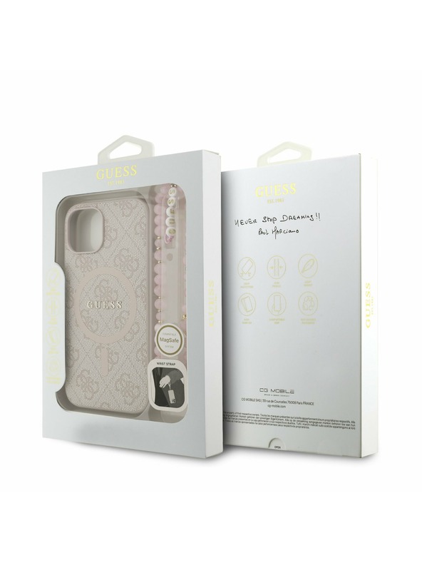 Guess Guess PU Leather 4G Colored Ring Strap MagSafe Zadní Kryt pro iPhone 13 Pink