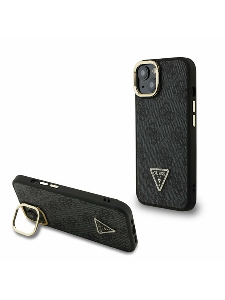 Guess Guess PU 4G Strass Triangle Logo Stand Camera Frame MagSafe Zadní Kryt pro iPhone 14 Black