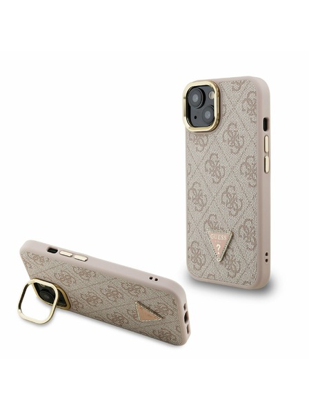 Guess Guess PU 4G Strass Triangle Logo Stand Camera Frame MagSafe Zadní Kryt pro iPhone 13 Pink