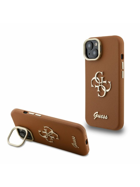 Guess Guess PU Grained 4G Logo Stand Camera Frame Zadní Kryt pro iPhone 14 Brown