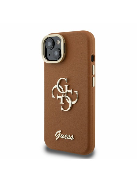 Guess Guess PU Grained 4G Logo Stand Camera Frame Zadní Kryt pro iPhone 14 Brown