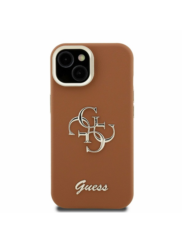 Guess Guess PU Grained 4G Logo Stand Camera Frame Zadní Kryt pro iPhone 14 Brown
