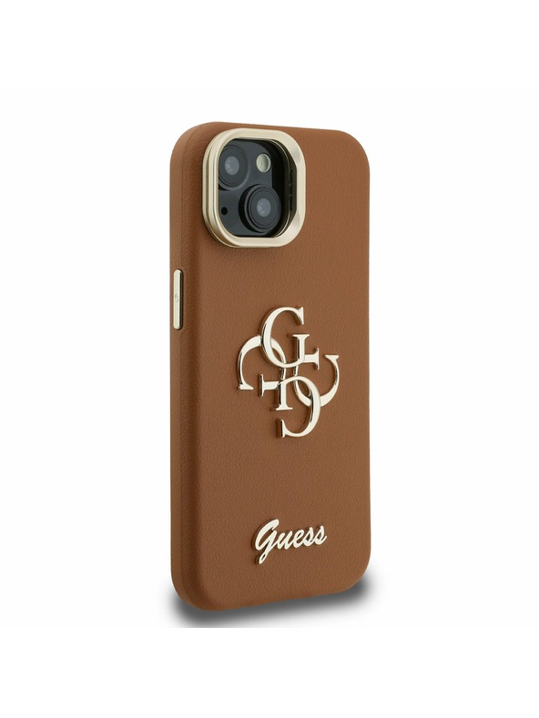 Guess Guess PU Grained 4G Logo Stand Camera Frame Zadní Kryt pro iPhone 14 Brown