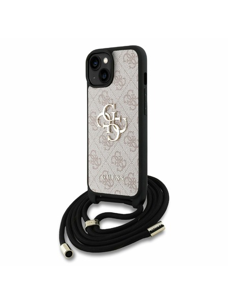 Guess Guess PU 4G Metal Logo Crossbody Popruh Zadní Kryt pro iPhone 15 Pink
