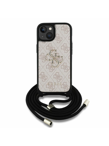 Guess Guess PU 4G Metal Logo Crossbody Popruh Zadní Kryt pro iPhone 15 Pink