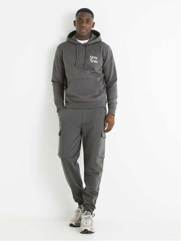 Celio Šedá pánská mikina s kapucí Celio