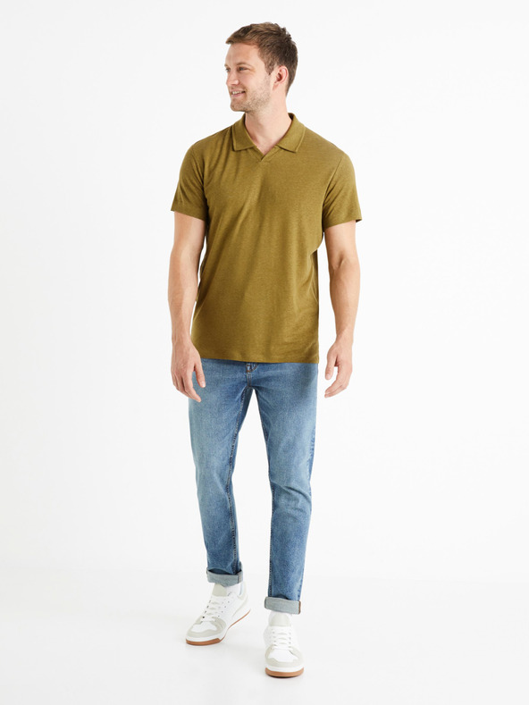 Celio Khaki pánské basic polo tričko Celio Deolive