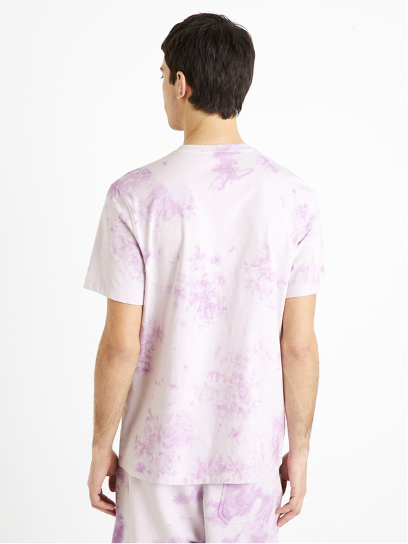 Celio Světle fialové pánské batikované tričko Celio Dengame