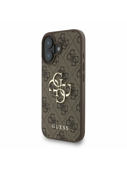 Guess Guess PU 4G Metal Logo Strap Zadní Kryt pro iPhone 16 Brown