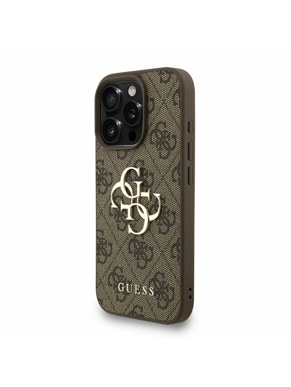 Guess Guess PU 4G Metal Logo Strap Zadní Kryt pro iPhone 16 Pro Brown