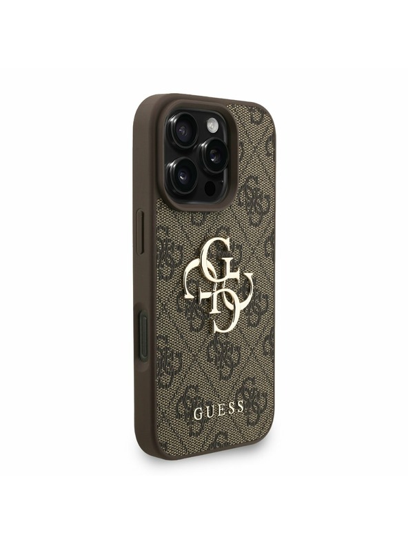 Guess Guess PU 4G Metal Logo Strap Zadní Kryt pro iPhone 16 Pro Brown