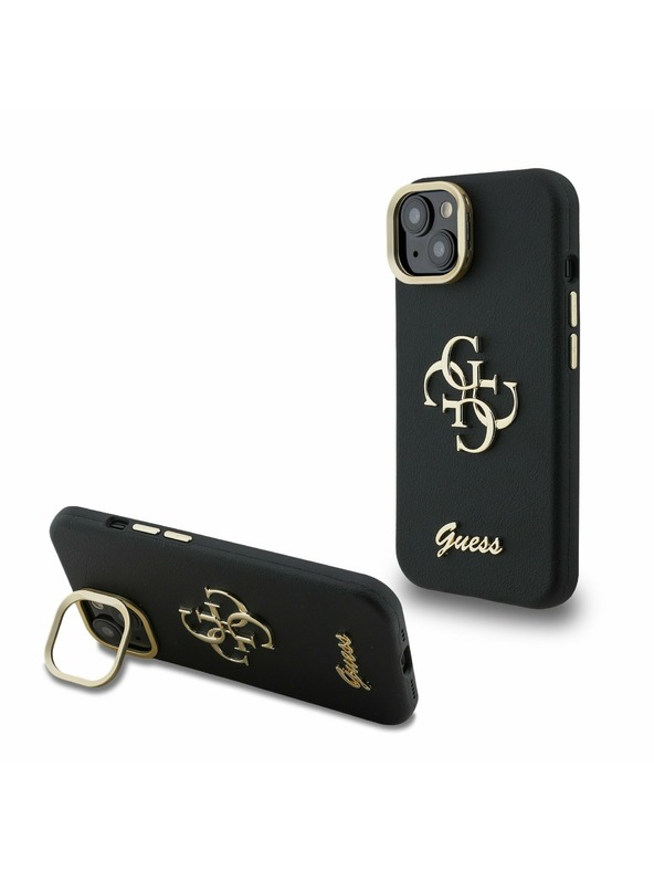 Guess Guess PU Grained 4G Logo Stand Camera Frame Zadní Kryt pro iPhone 13 Black