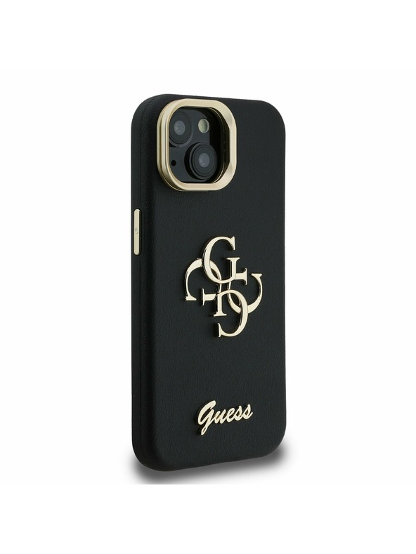 Guess Guess PU Grained 4G Logo Stand Camera Frame Zadní Kryt pro iPhone 13 Black