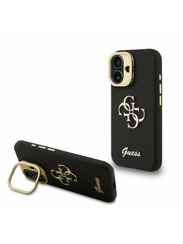 Guess Guess PU Grained 4G Logo Stand Camera Frame Zadní Kryt pro iPhone 16 Black