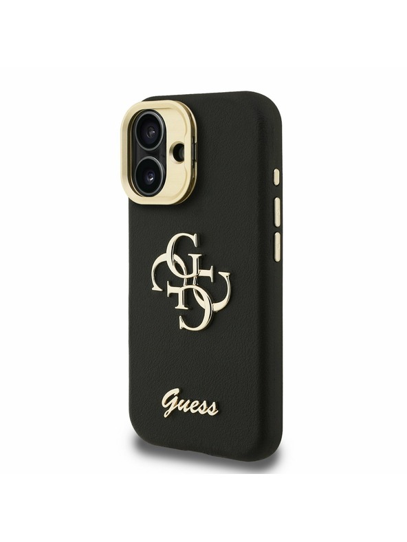 Guess Guess PU Grained 4G Logo Stand Camera Frame Zadní Kryt pro iPhone 16 Black
