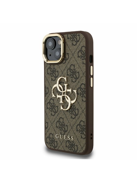 Guess Guess PU 4G Metal Logo Stand Camera Frame Zadní Kryt pro iPhone 13 Brown
