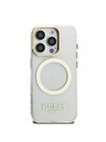 Guess Guess IML Gold Outline Stand Camera Frame MagSafe Zadní Kryt pro iPhone 15 Pro Transparent