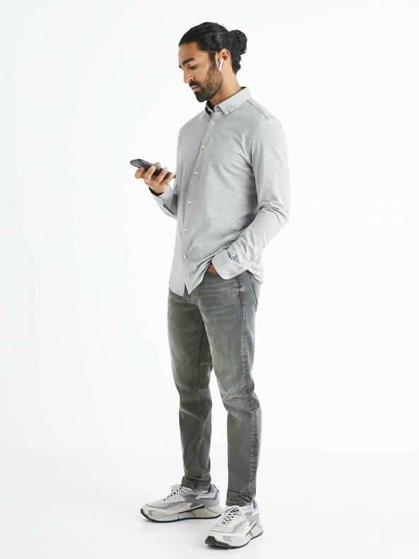 Celio Světle šedá pánská košile Celio Bapik