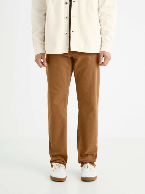 Celio Hnědé pánské straight fit džíny Celio Vopry1