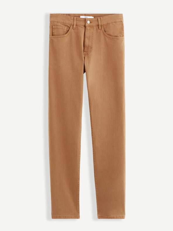 Celio Hnědé pánské straight fit džíny Celio Vopry1